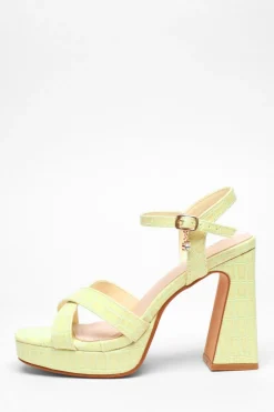 Quiz Shoe & Bag Sets|Platforms>Crocodile Cross Strap Platform Heeled Sandal