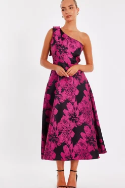 Quiz Evening Dresses|Day At The Races>Magenta Floral Jacquard Midaxi Dress