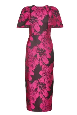 Quiz Evening Dresses|Day At The Races>Magenta Floral Short Sleeve Midaxi Dress
