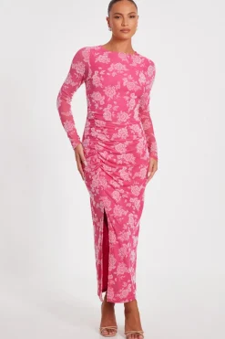 Quiz Day At The Races|Summer Clothes>Magenta Mesh Floral Midaxi Dress