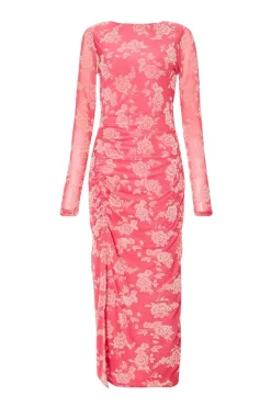 Quiz Day At The Races|Summer Clothes>Magenta Mesh Floral Midaxi Dress