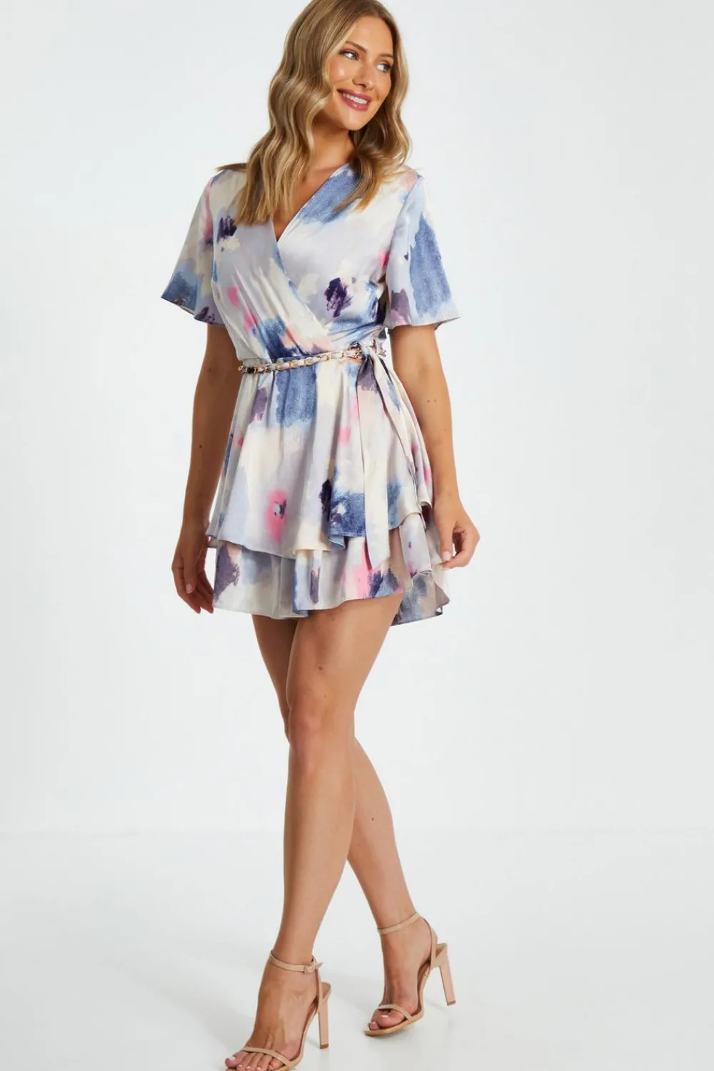 Quiz Playsuits|Summer Clothes>Marble Print Tiered Playsuit