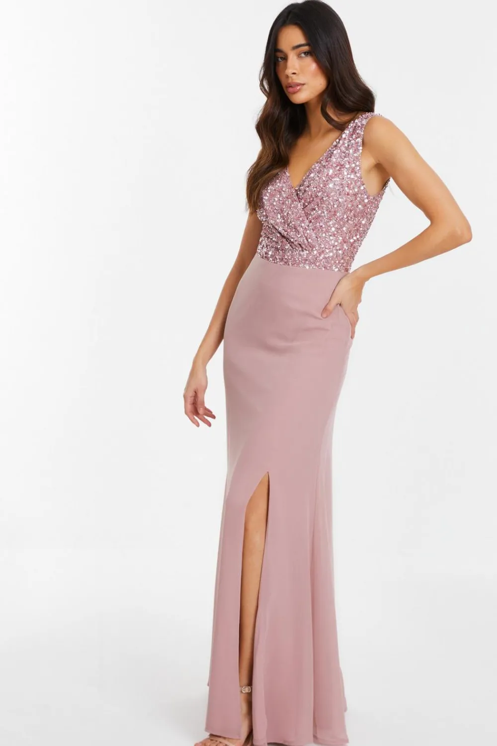 Quiz Prom Dresses|Prom & Ball>Mauve Embellished Chiffon Maxi Dress