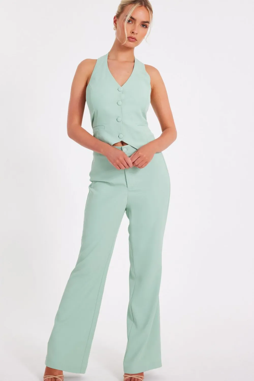 Quiz Day At The Races|Christening Guest>Mint Flared Tailored Trousers