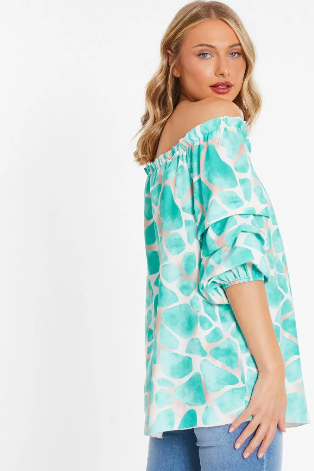 Quiz Shirts & Blouses|Bardot Tops>Mint Giraffe Print Bardot Top