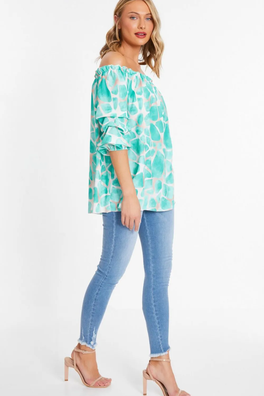 Quiz Shirts & Blouses|Bardot Tops>Mint Giraffe Print Bardot Top