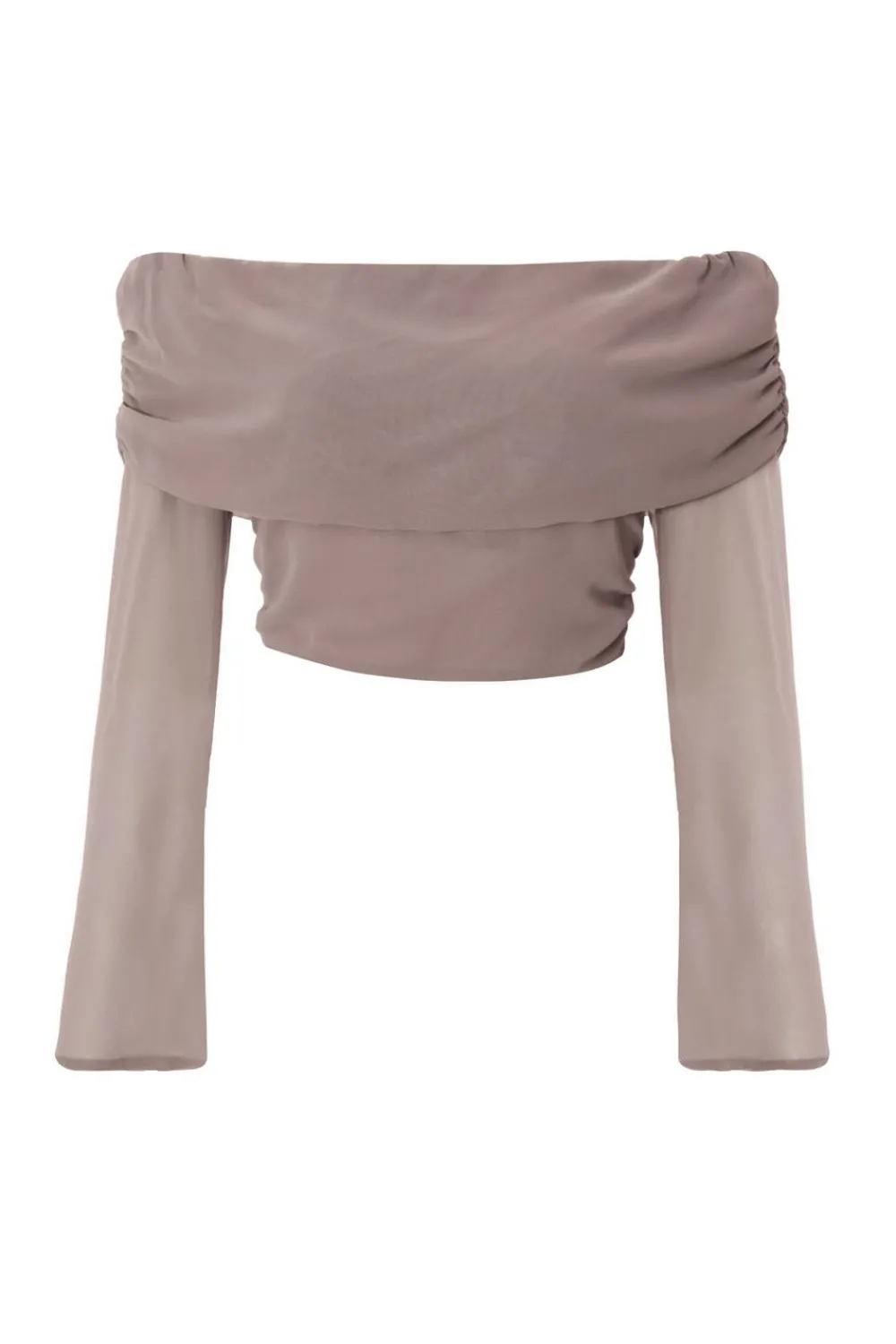 Quiz Going Out Tops|Crop Tops>Mocha Chiffon Ruffle Crop Top