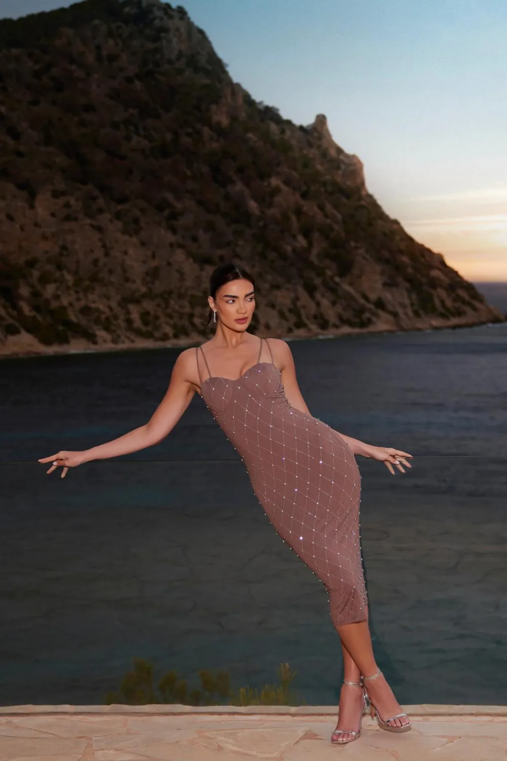 Quiz Summer Dresses|Occasion Dresses>Rhinestone Bodycon Midi Dress