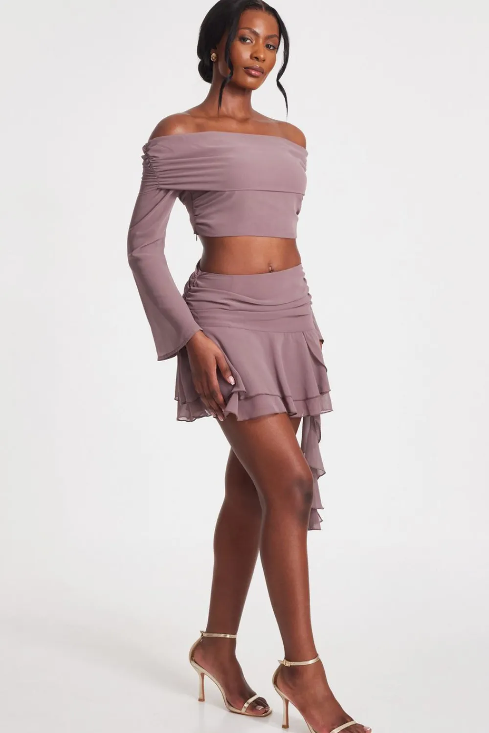 Quiz Summer Clothes|Skirts>Mocha Ruffle Mini Skirt