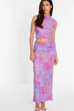 Quiz Summer Clothes|Skirts>Multicolored Leopard Print Mesh Maxi Skirt
