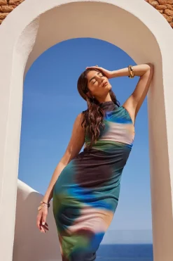 Quiz Summer Clothes|Summer Dresses>Multicoloured Brushstroke Print Sleeveless Midaxi Dress