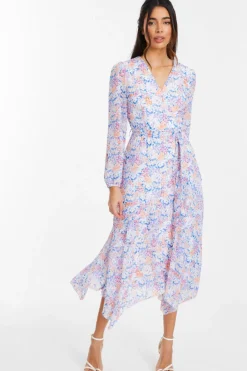 Quiz Holiday|Florals>Multicoloured Ditsy Print Chiffon Wrap Midi Dress