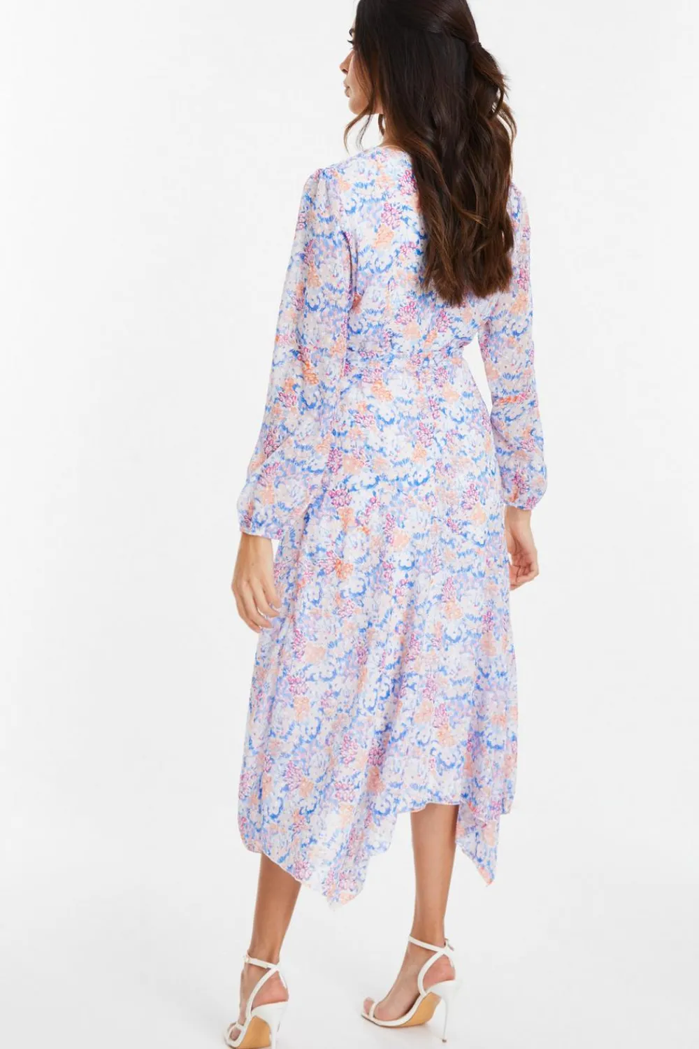 Quiz Holiday|Florals>Multicoloured Ditsy Print Chiffon Wrap Midi Dress