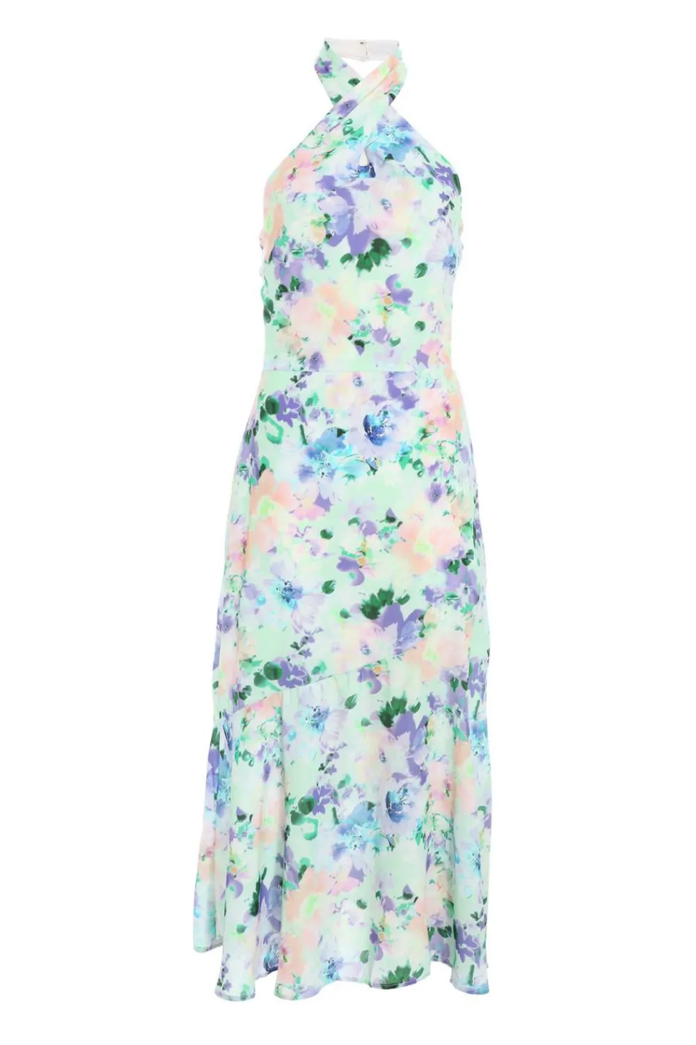 Quiz Evening Dresses|Florals>Multicoloured Floral Halter Neck Midi Dress