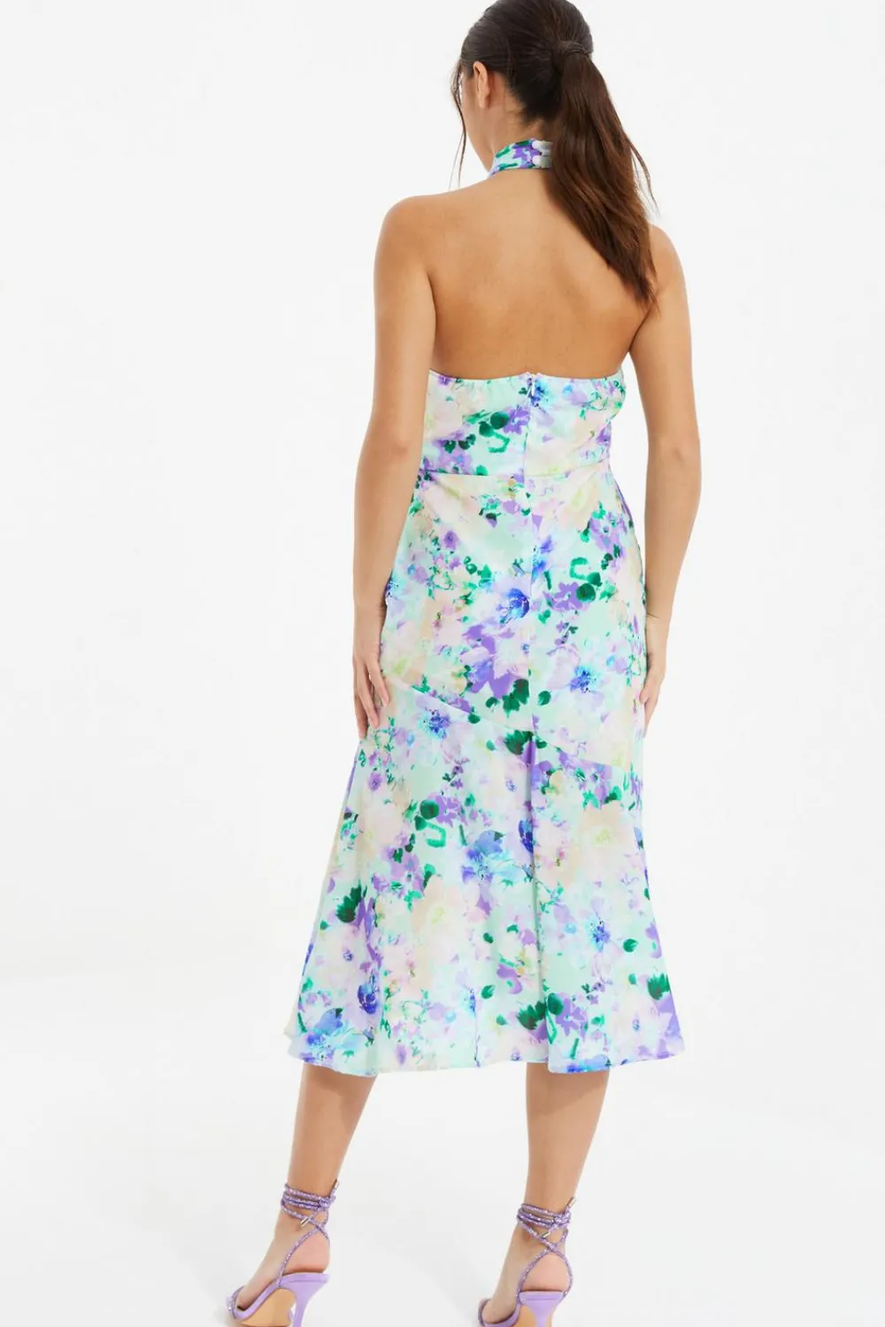 Quiz Evening Dresses|Florals>Multicoloured Floral Halter Neck Midi Dress