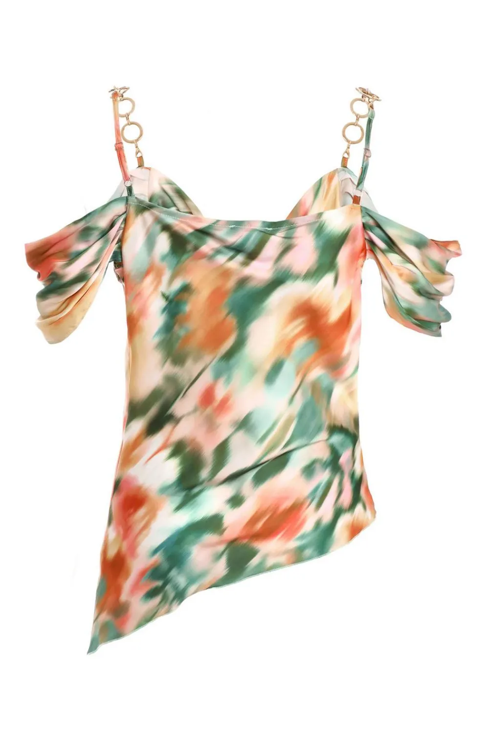 Quiz Summer Tops|Going Out Tops>Multicoloured Marble Print Satin Asymmetric Top