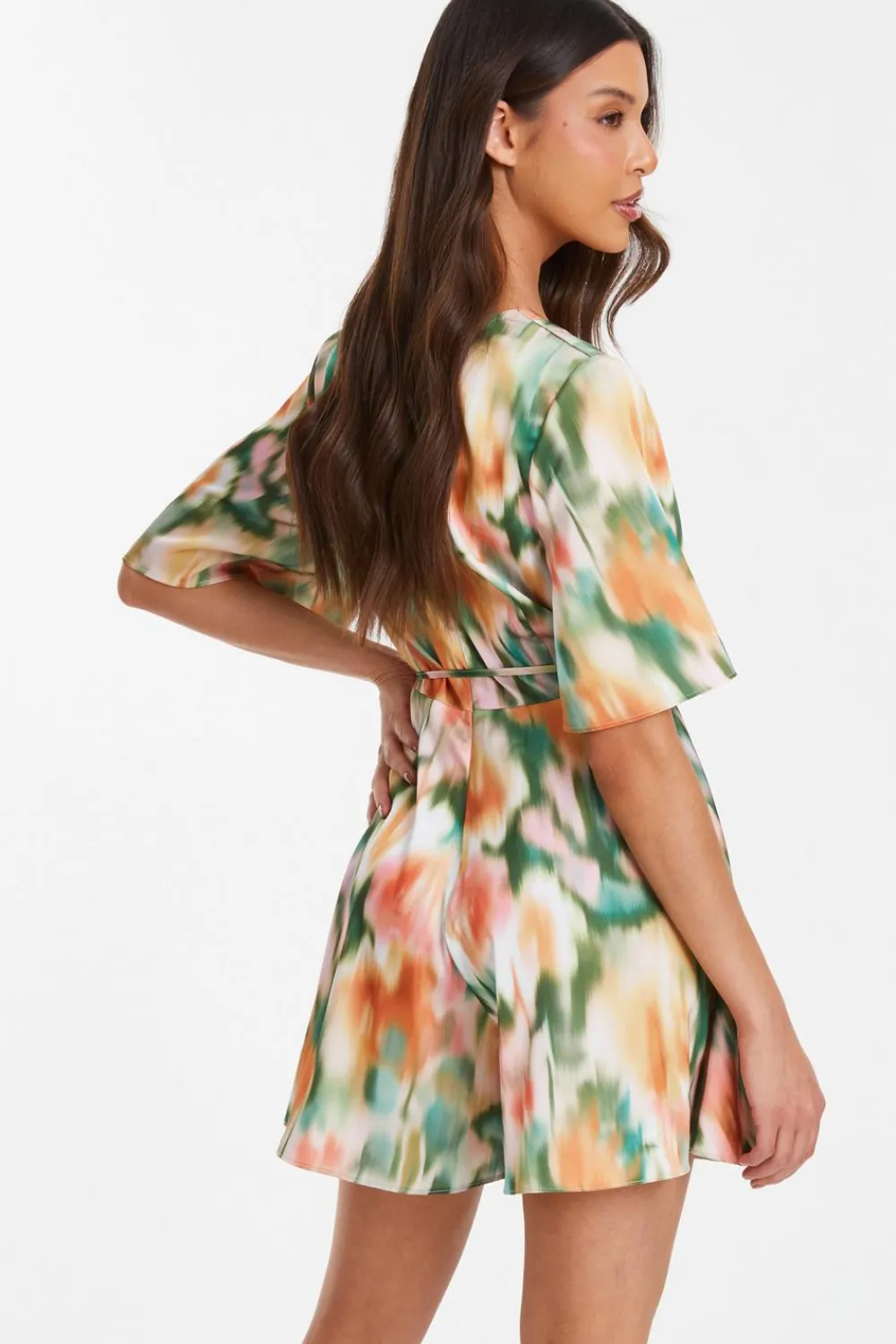Quiz Going Out|Summer Clothes>Multicoloured Marble Print Satin Playsuit