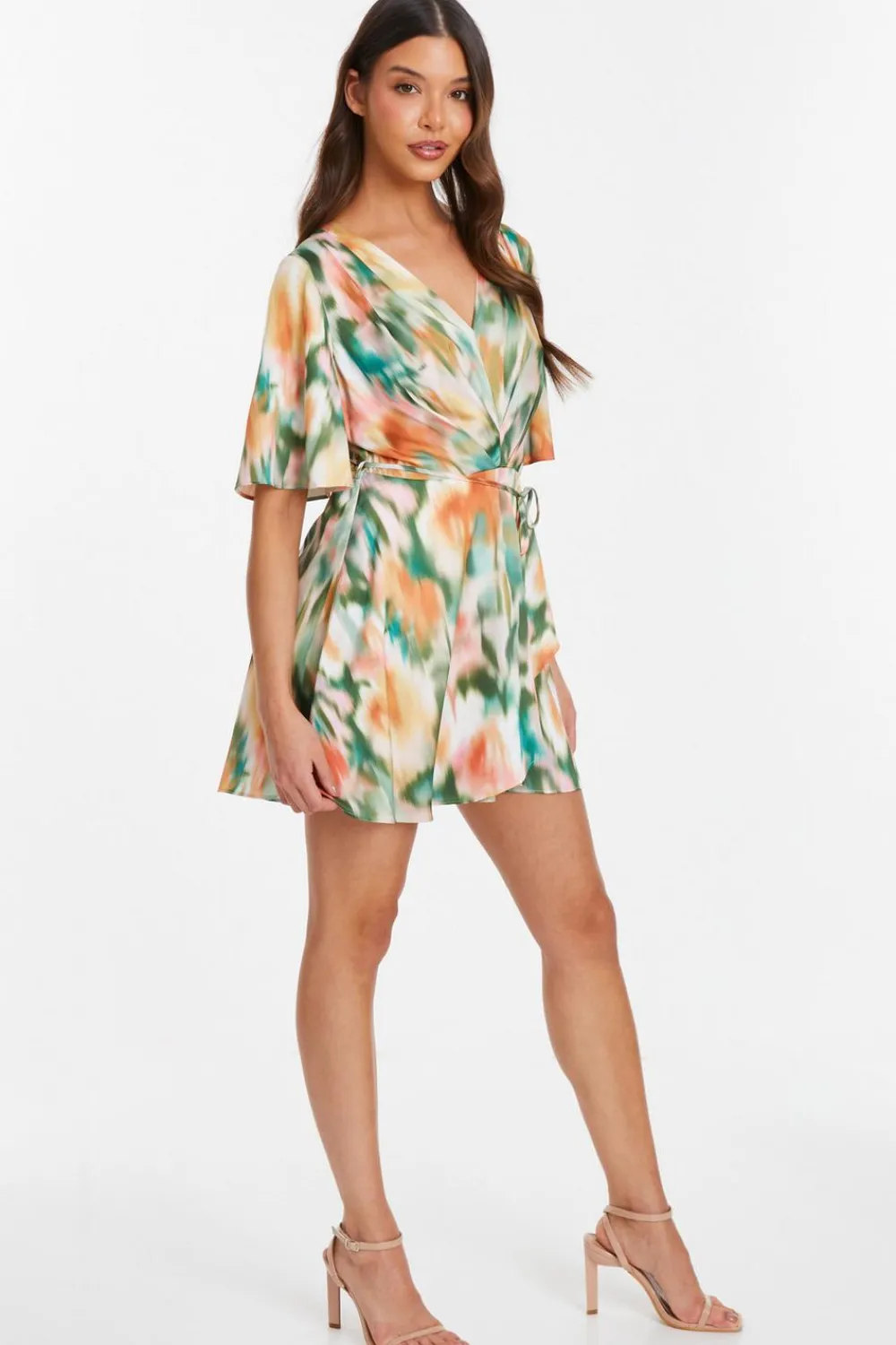 Quiz Going Out|Summer Clothes>Multicoloured Marble Print Satin Playsuit