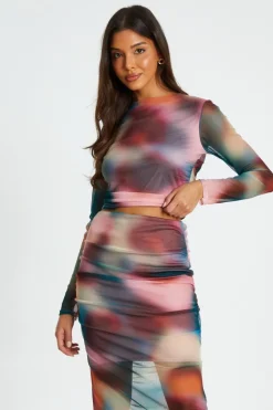 Quiz Co-Ords>Multicoloured Ombre Mesh Crop top