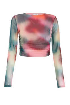 Quiz Co-Ords>Multicoloured Ombre Mesh Crop top