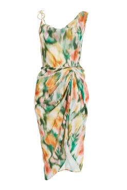 Quiz Wedding Guest Dresses|Satin Dresses>Multicoloured Satin Marble Print Ruched Midi Dress
