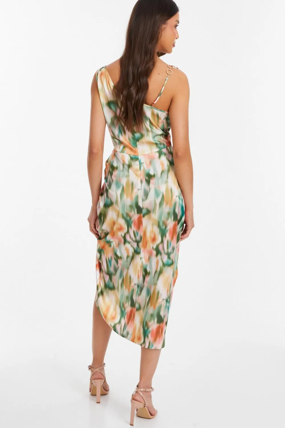 Quiz Wedding Guest Dresses|Satin Dresses>Multicoloured Satin Marble Print Ruched Midi Dress