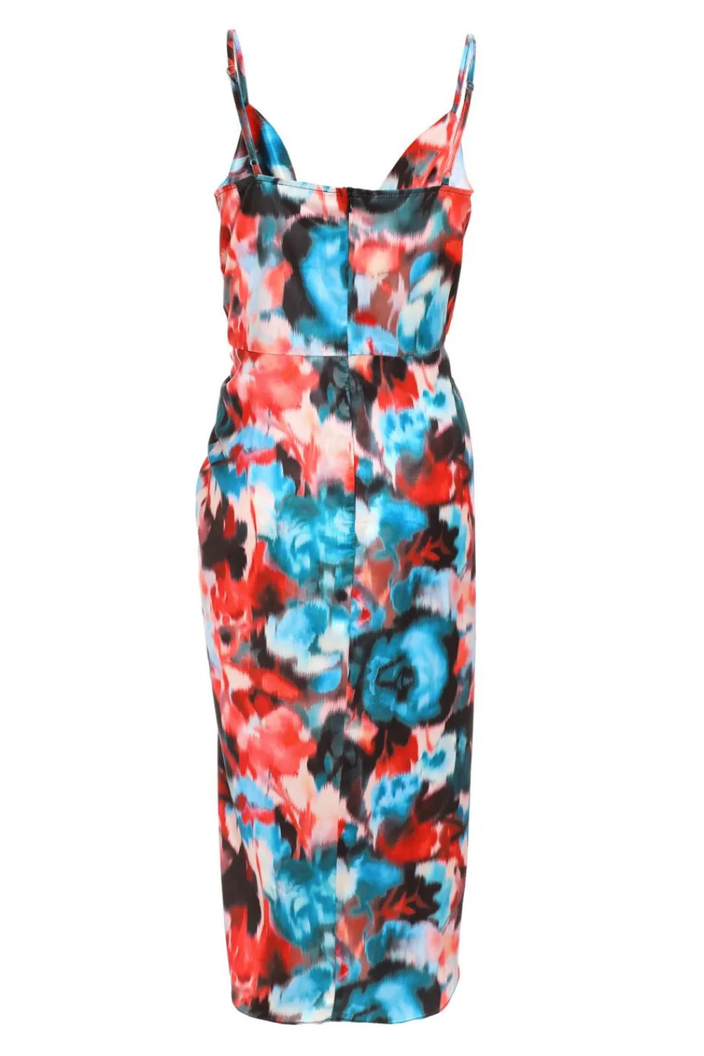 Quiz Wrap Dresses|Wedding Guest Dresses>Multicoloured Satin Smudge Print Wrap Midi Dress