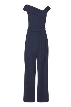 Quiz Occasion Jumpsuits|Going Out Jumpsuits>Navy Asymmetric Wide Leg Jumpsuit