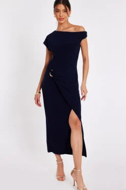 Quiz Day At The Races|Christening Guest>Navy Asymmetric Wrap Midaxi Dress