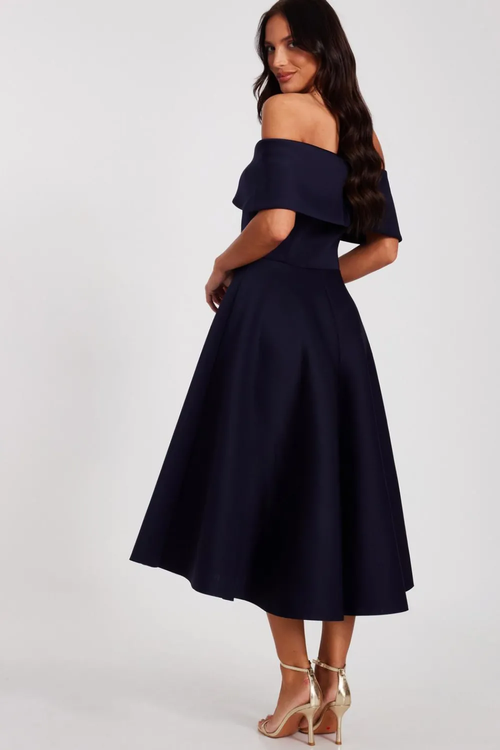 Quiz Evening Dresses|Day At The Races>Navy Bardot Bow Skater Dress