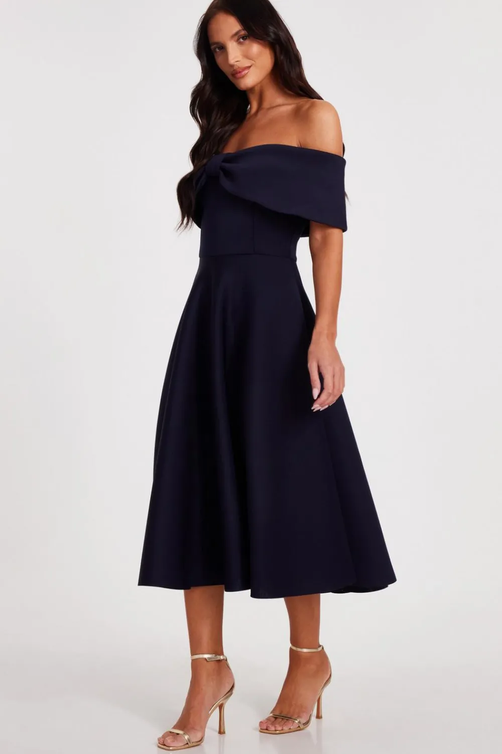 Quiz Evening Dresses|Day At The Races>Navy Bardot Bow Skater Dress