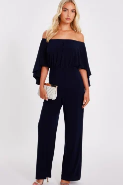 Quiz Occasion Jumpsuits|Going Out Jumpsuits>Navy Bardot Jumpsuit