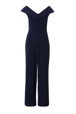 Quiz Going Out Jumpsuits|Jumpsuits>Navy Bardot Wide Leg Jumpsuit