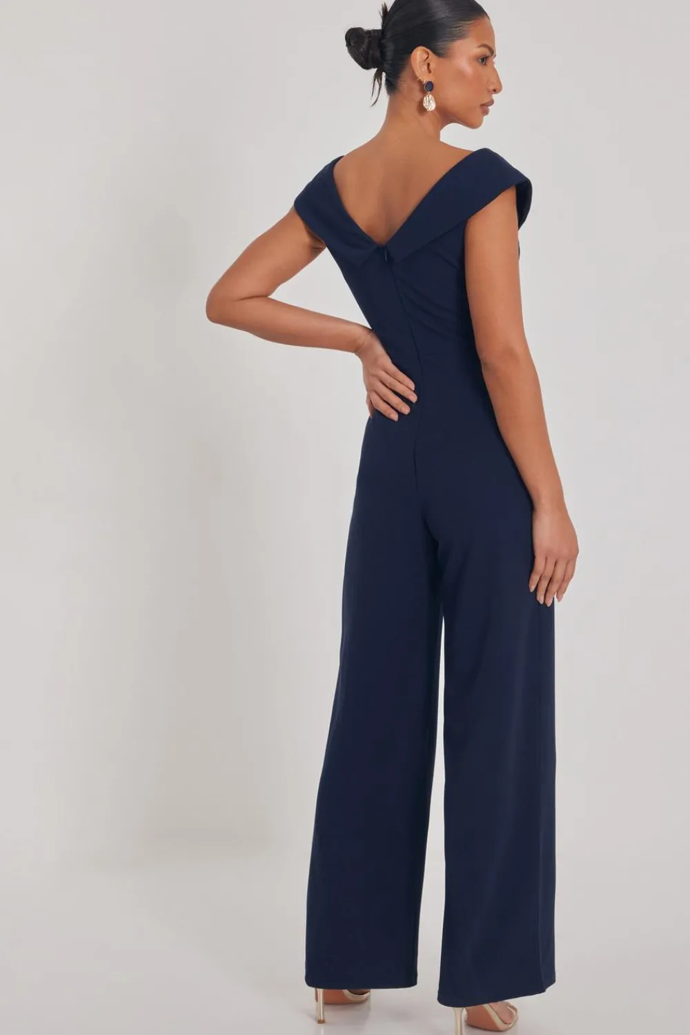 Quiz Going Out Jumpsuits|Jumpsuits>Navy Bardot Wide Leg Jumpsuit