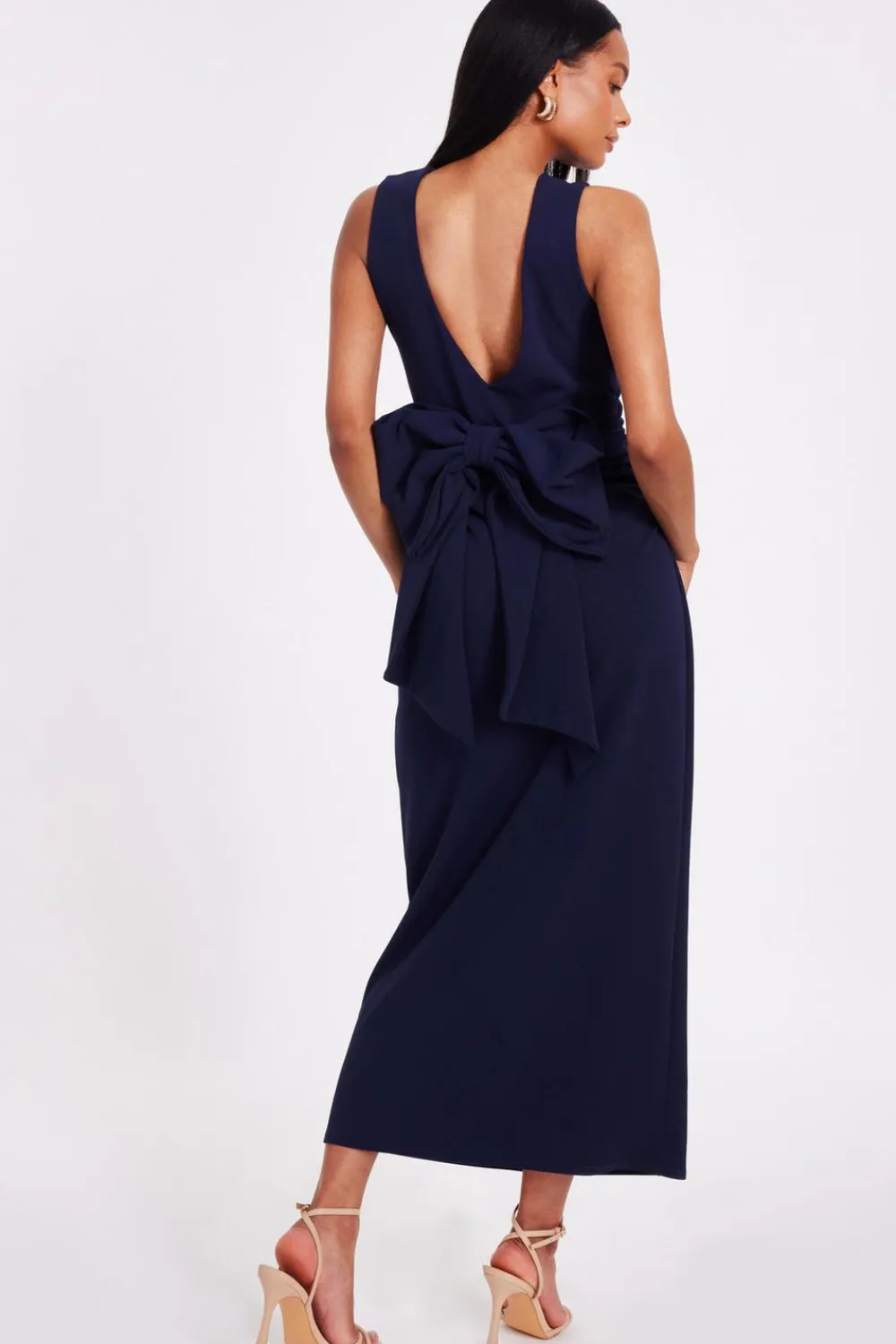 Quiz Day At The Races|Christening Guest>Navy Bow Back Midaxi Dress