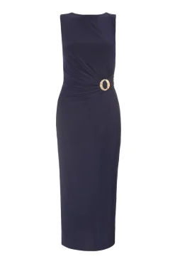 Quiz Day At The Races|Christening Guest>Navy Buckle Detail Midi Dress