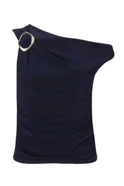 Quiz Summer Tops|Going Out Tops>Navy Buckle Detail Ruched Top
