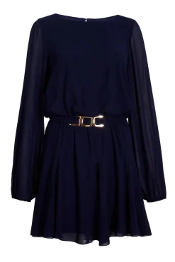 Quiz Christening Guest|Dresses>Navy Chiffon Long Sleeve Skater Dress