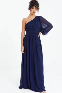 Quiz Prom Dresses|Prom & Ball>Navy Chiffon One Sleeve Maxi Dress
