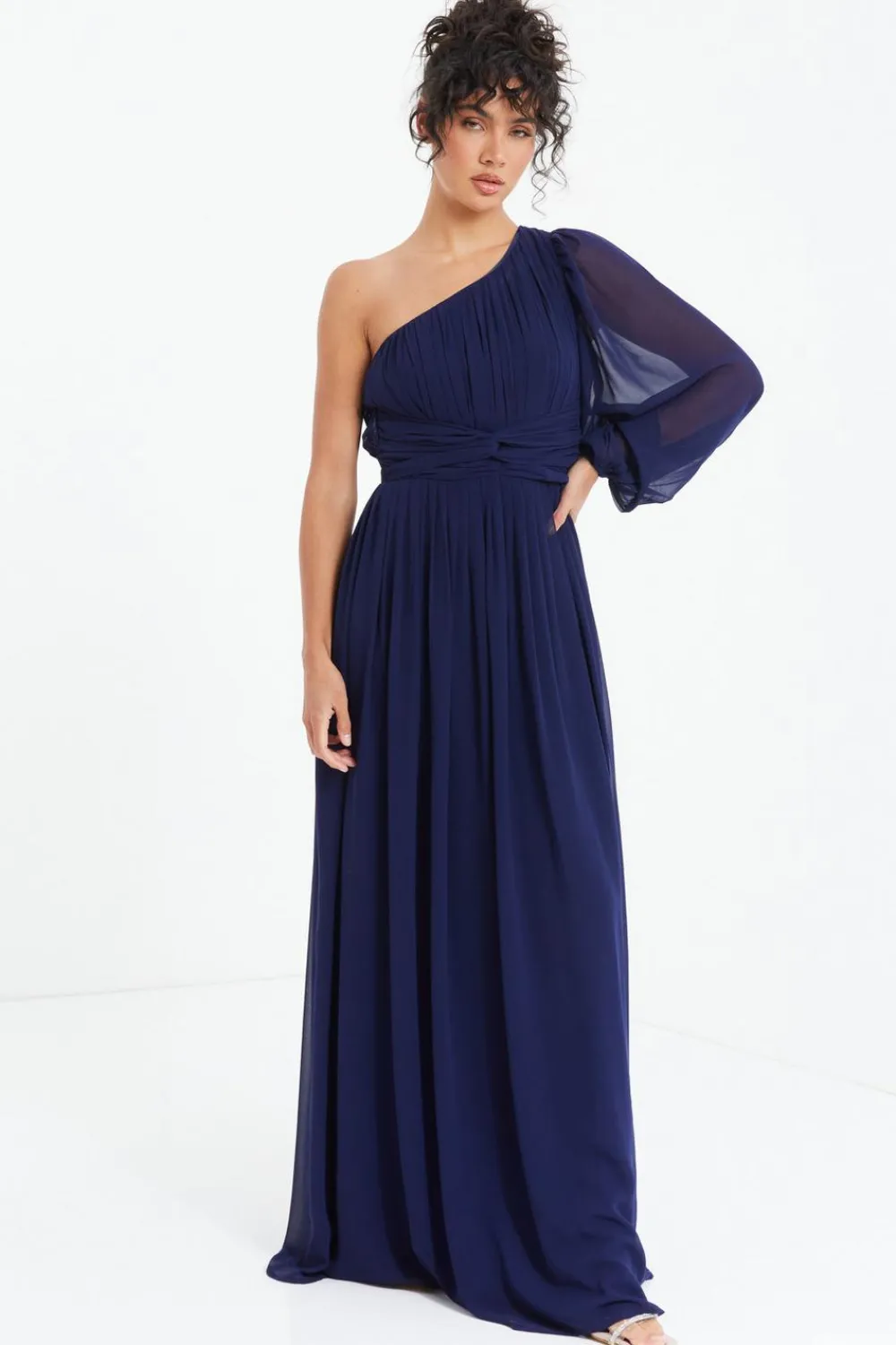Quiz Prom Dresses|Prom & Ball>Navy Chiffon One Sleeve Maxi Dress