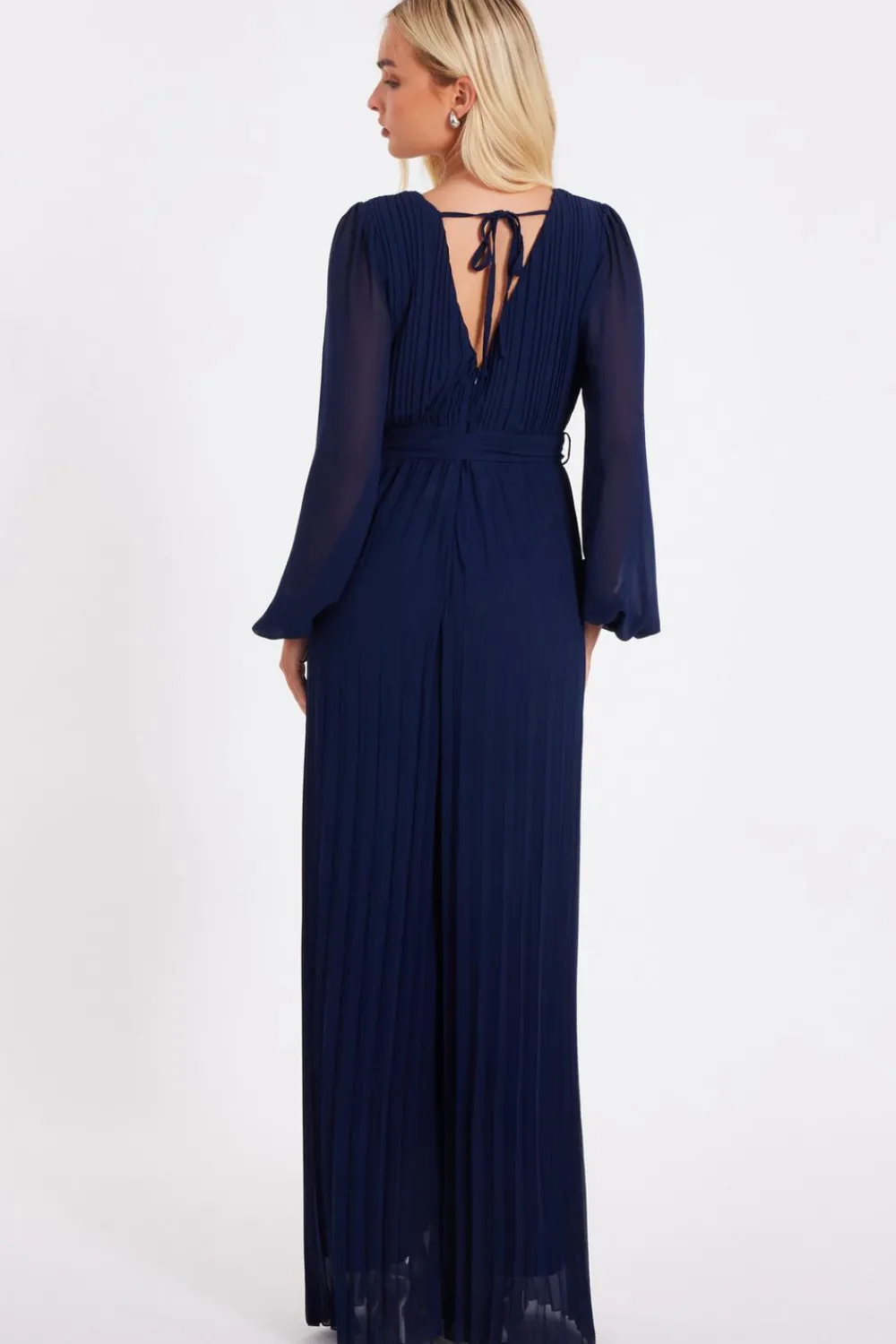Quiz Occasion Jumpsuits|Evening Jumpsuits>Navy Chiffon Pleated Jumpsuit