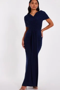 Quiz Evening Dresses|Day At The Races>Navy Cross Front Ruched Maxi Dress