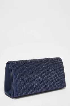 Quiz Wedding Accessories|Bags>Navy Diamante Embellished Clutch Bag