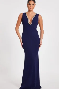 Quiz Prom Dresses|Prom & Ball>Navy Diamante Trim Maxi Dress