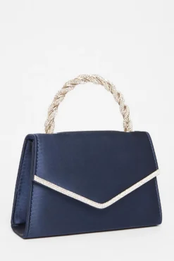 Quiz Bags|Shoe & Bag Sets>Navy Diamante Twisted Top Handle Bag