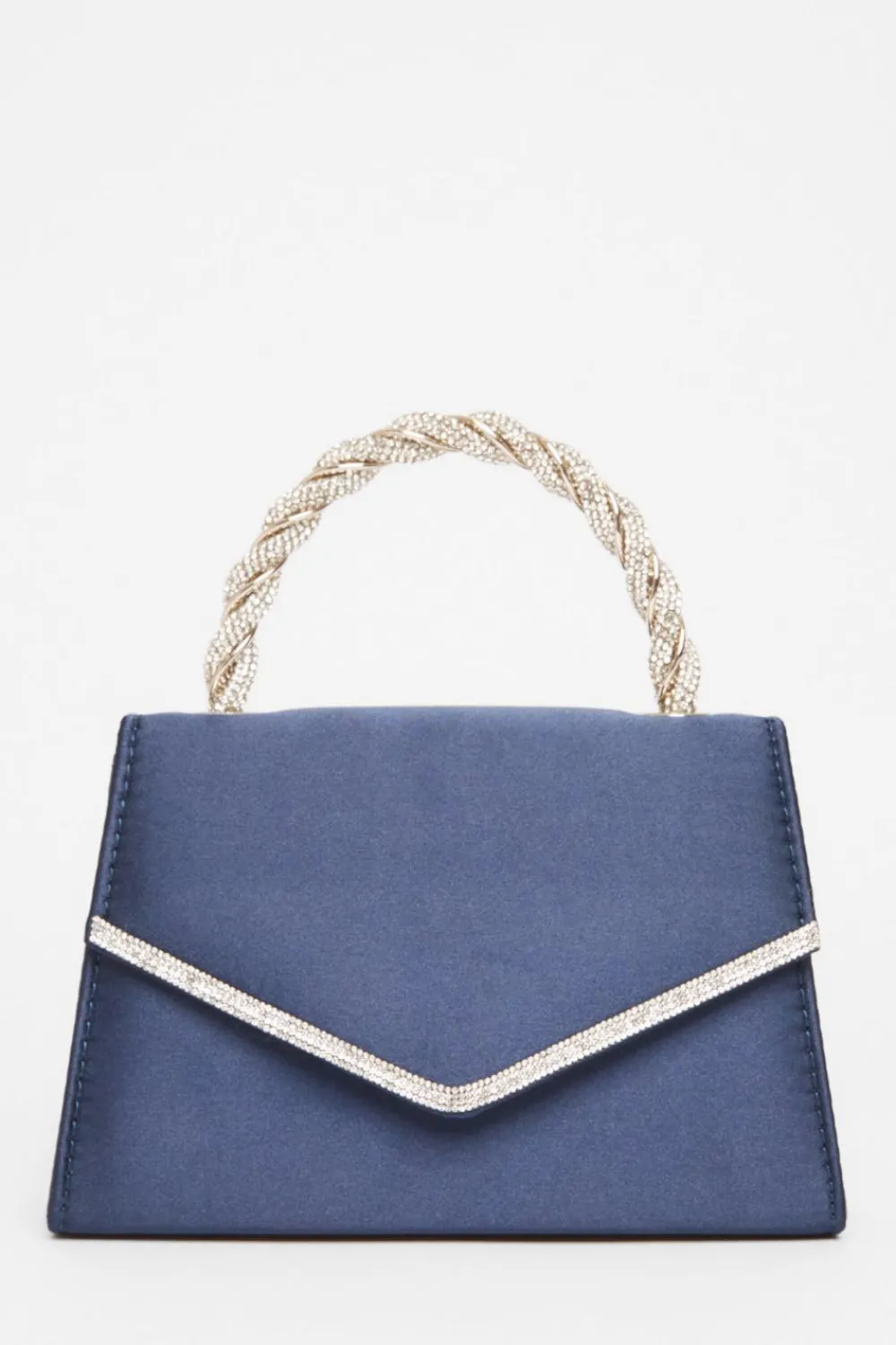 Quiz Bags|Shoe & Bag Sets>Navy Diamante Twisted Top Handle Bag