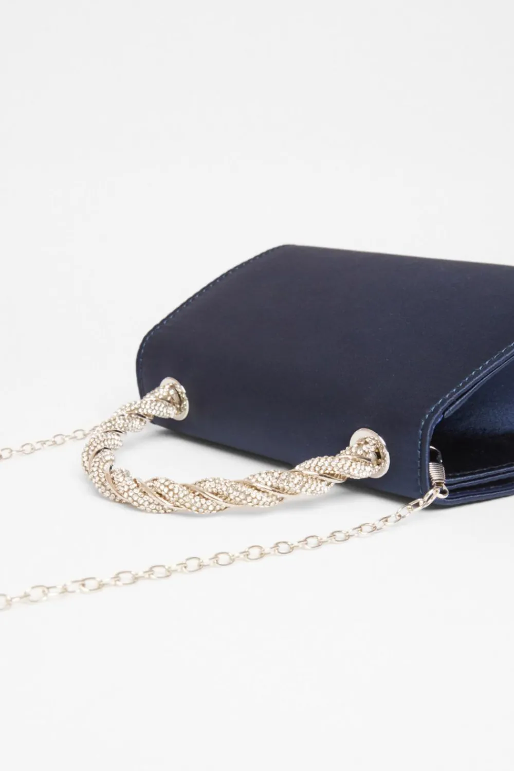 Quiz Bags|Shoe & Bag Sets>Navy Diamante Twisted Top Handle Bag