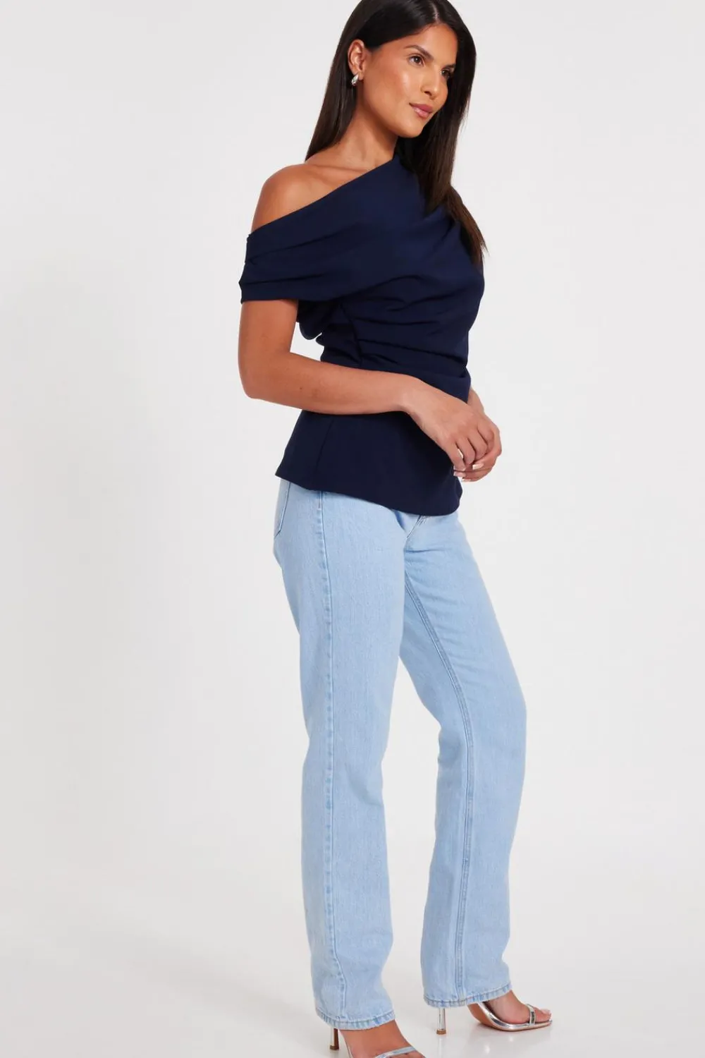 Quiz Going Out Tops|Going Out>Navy Drape Neck Top