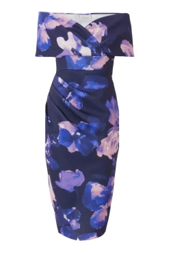 Quiz Day At The Races|Christening Guest>Navy Floral Bardot Midi Dress