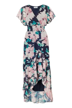 Quiz Day At The Races|Christening Guest>Navy Floral Tiered Midi Dress